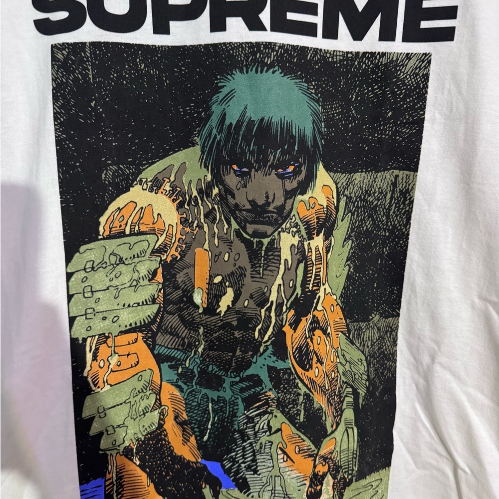 Supreme White Tee with Red Logo Tag